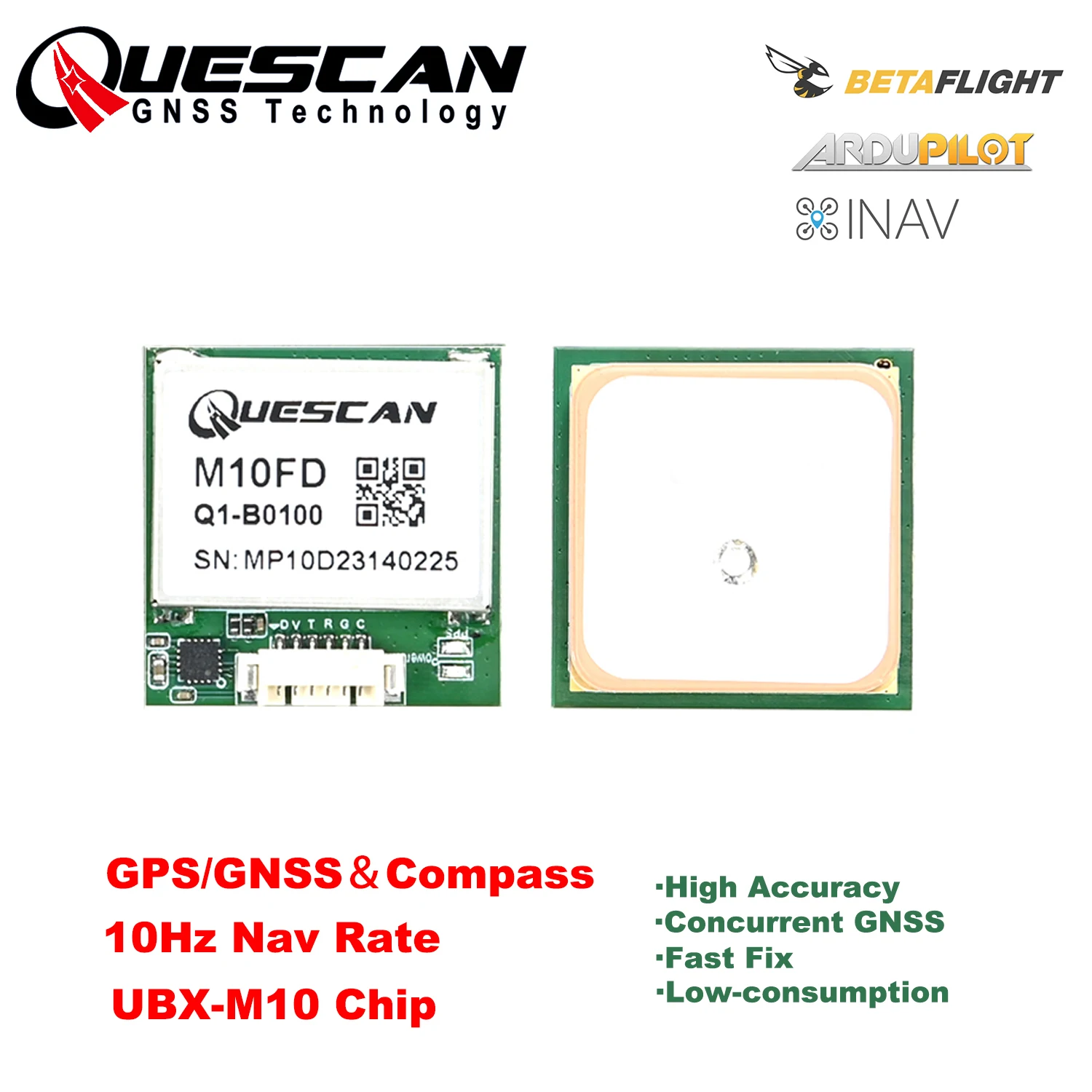 QUESCAN M10FD 10Hz M10 GPS GNSS 모듈, 나침반 포함 UBX M10050 KB GPS GLONASS Ga..