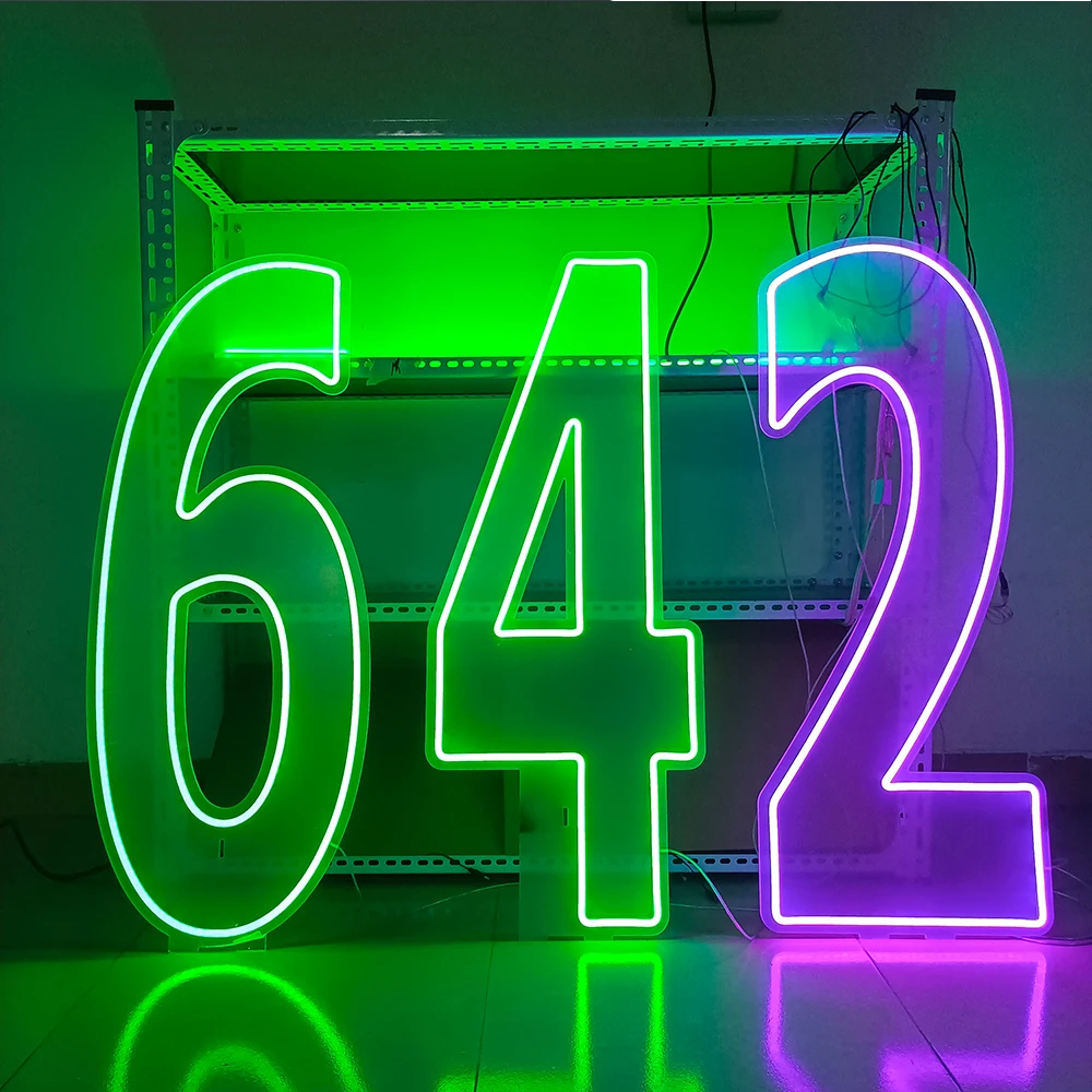 Seven colorful glowing LED neon numbers 1 2 3 4 5 6 7 8 9 sign 76cm large birthday party gift 12V with base 76cm (30 inches)