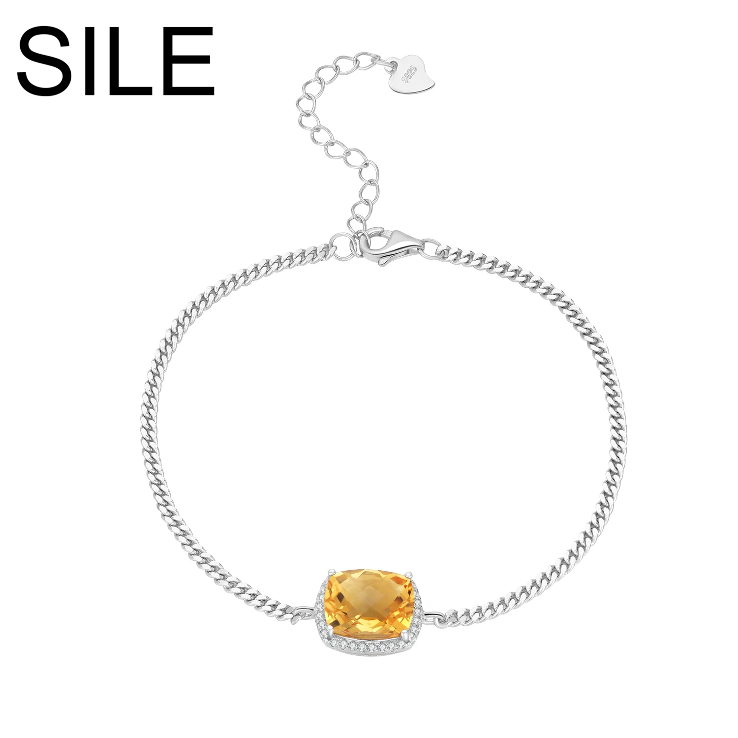 

SILE Trend 925 Sterling Silver Yellow Citrine Natural Stone Bracelets Women Charm Chain Luxury Bangle Jewelry Party Dating Jewel