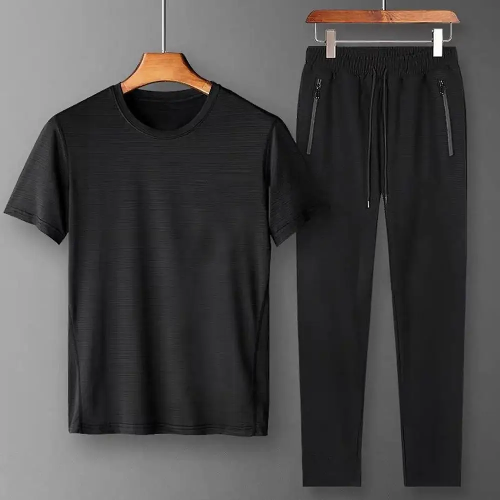 

O-neck T-shirt Long Sweatpants Set Men's Casual Sport Outfit Set with O-neck T-shirt Elastic Drawstring Waist Sweatpants