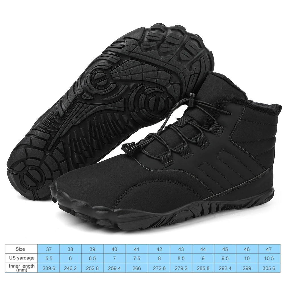 Winter Warm Running Barefoot Shoes Women Men Rubber High Ankle Boots Waterproof Non-Slip Breathable for Outdoor Walking