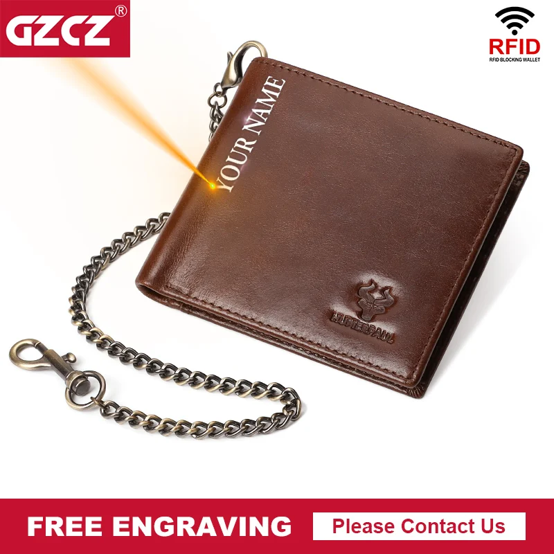 

Free Engraving Wallets for Men Genuine Leather Short Wallet RFID Blocking Credit Card Holder Business Travel Purse for Women