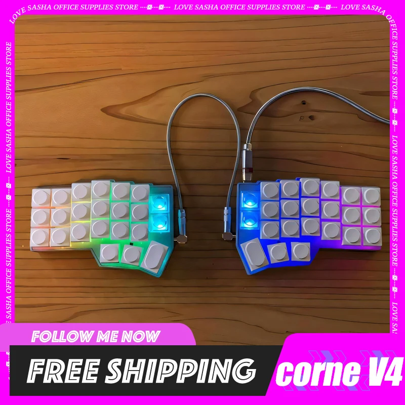 Corne V4 분할 키보드 키트, 인체공학 맞춤형 단일 모듈 지지대 바이알, 프로그래밍 가능 유선 키보드 키트, 사무실 액세서리용