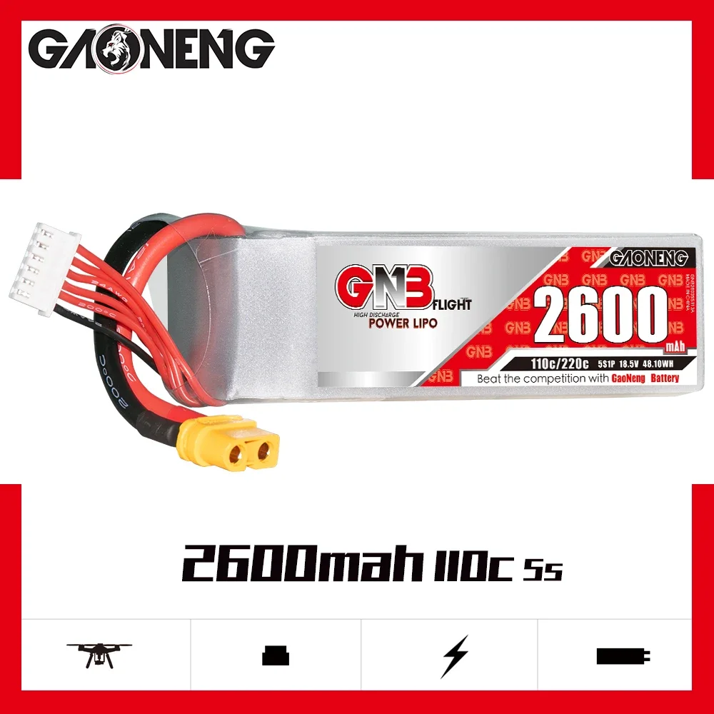 

GAONENG GNB 2600mAh 5S 110C 220C 18.5V XT60 LiPo Battery Aerial Photography Model Aerobatic Flight AeroPlane QuadCopter