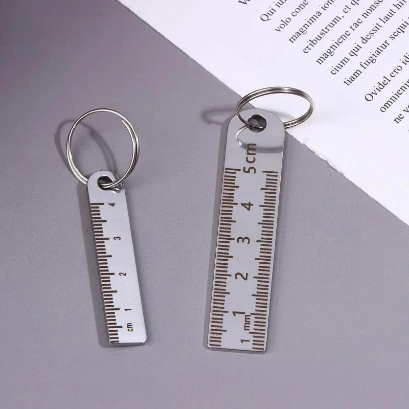 미니 스테인리스 스틸 자자형 열쇠고리 | 1-5cm 휴대용 측정 도구 키링 (분실 방지 측정자)