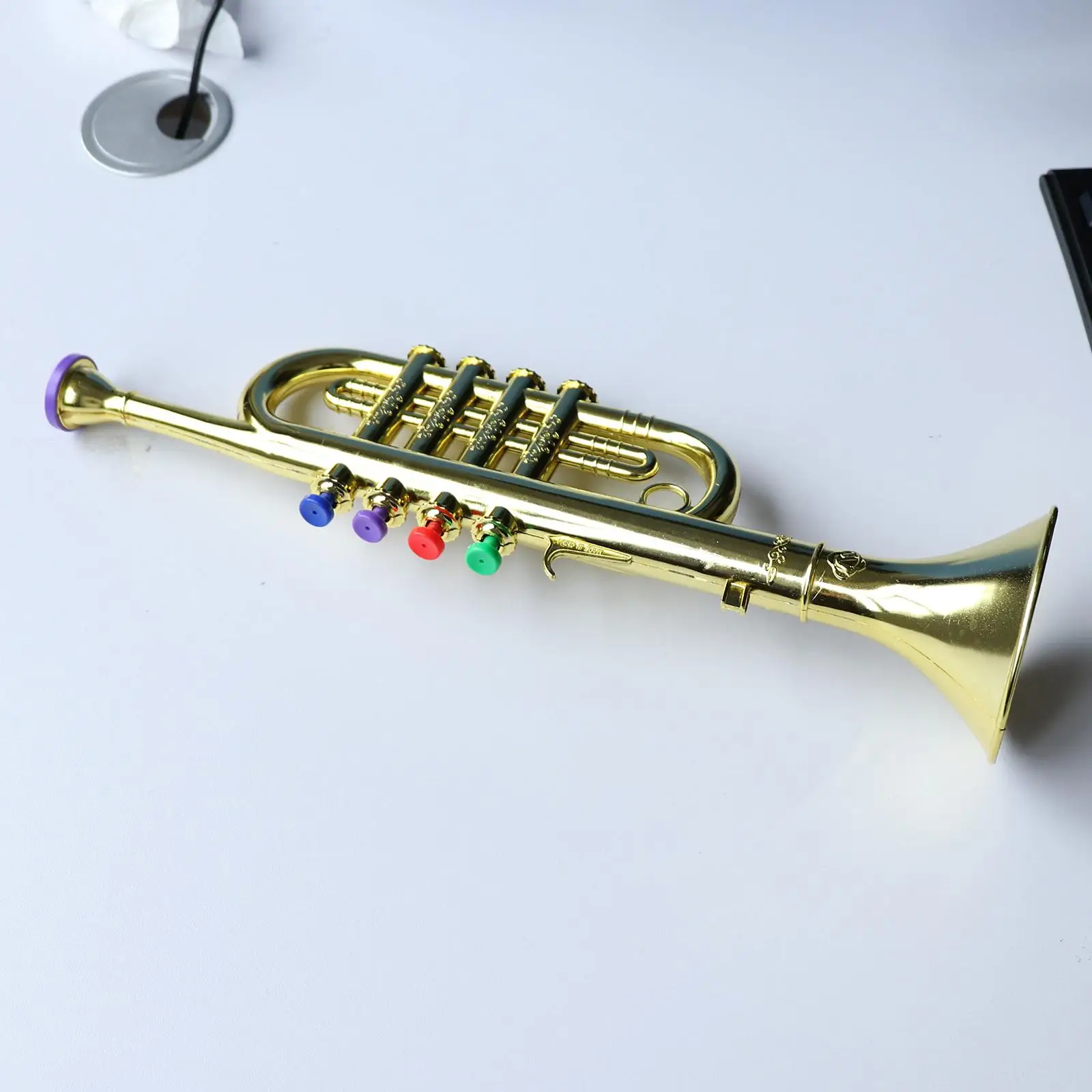 Kid's Plastic Trumpet Wind Instrument Early Developmental Music Education Toy for Children With 3 Colored Keys