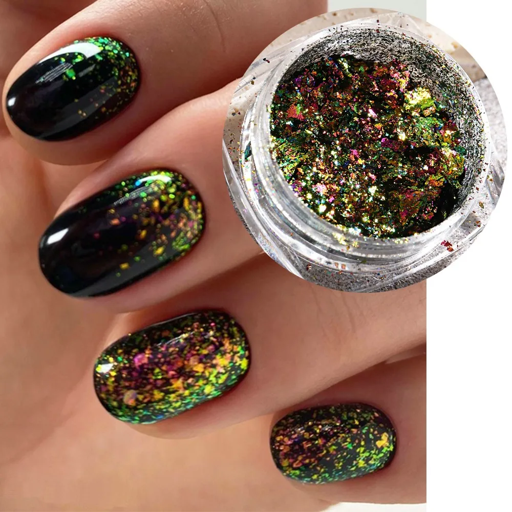 1Box Chameleon Nail Flakes Chrome Powder Fire Crystal Opal Flakes Gold Leaf  For Nail Aluminum Foil Glitter Manicure Decor *Yuki* - AliExpress