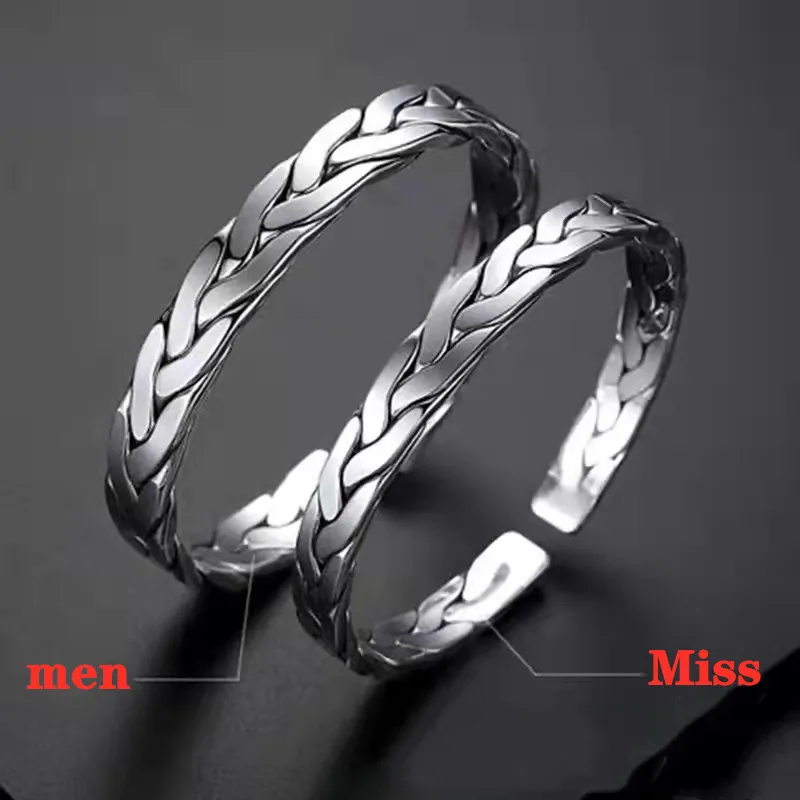 

S925 Foot Silver Hemp Flower Bangles Open Silver Bracelet Couple Love Interwoven Silver Bangles Silver Jewelry Birthday Gift