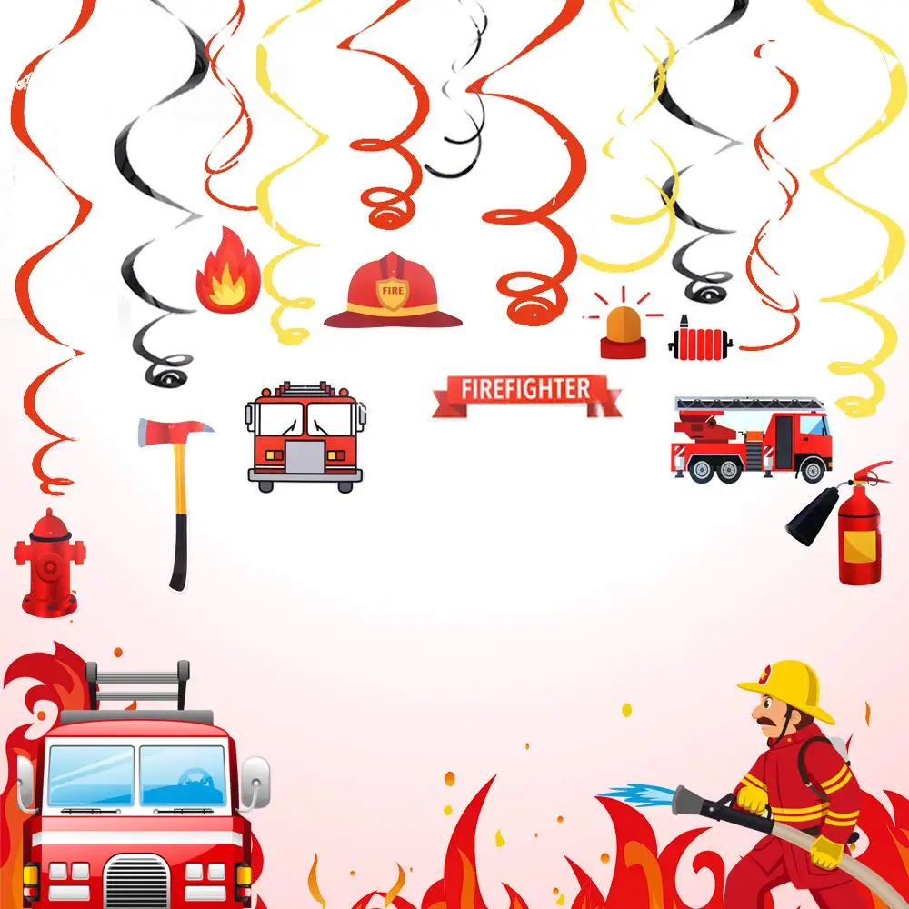 

10pcs/Set Fire Truck Birthday Decorations Fire Truck Swirl Banner Fireman Sam Theme Party Supplies Kids Birthday Decor