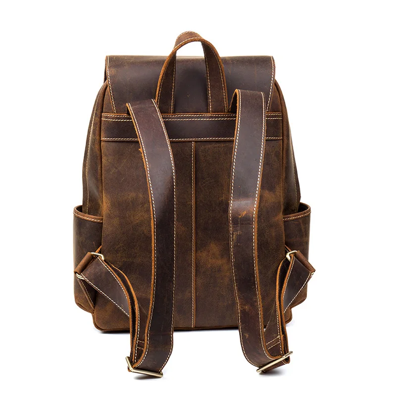NASVA Genuine Leathe Men's Backpack Vintege  Hiking Backpack Casual  School Backpack  Coffee Business   For 15.6 In Laptop  Bag 5