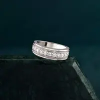 Newshe Genuine 925 Sterling Silver Half Eternity Brilliant Round Cut Cubic Zircon Wedding Rings for Men Trendy Jewelry - Image 5