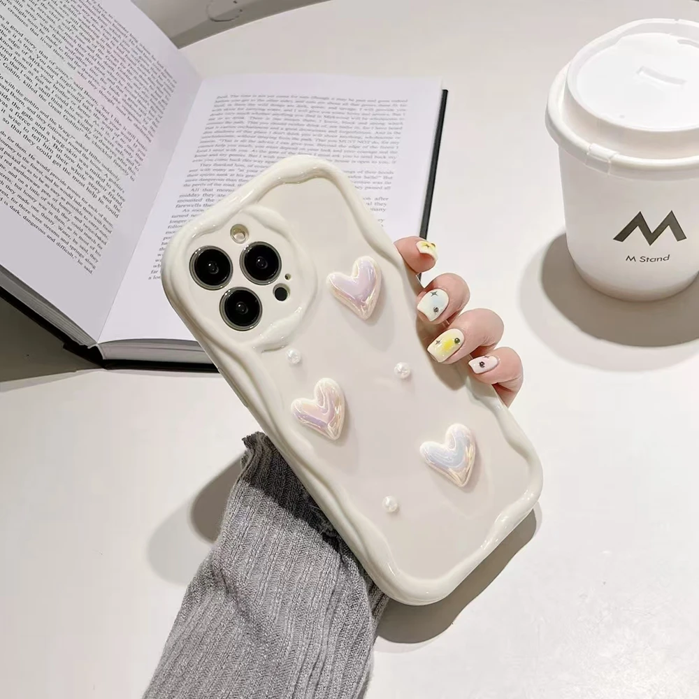 Chic 3D Sweet Heart Wave Phone Case with Chain