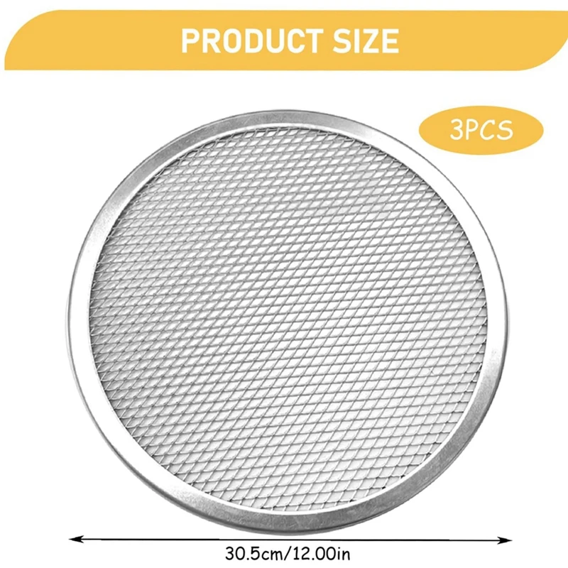 3Pcs Pizza Screen 12 Inch Restaurant-Grade Pizza Rack With Seamless Edge Round Baking Pan Baking Tool