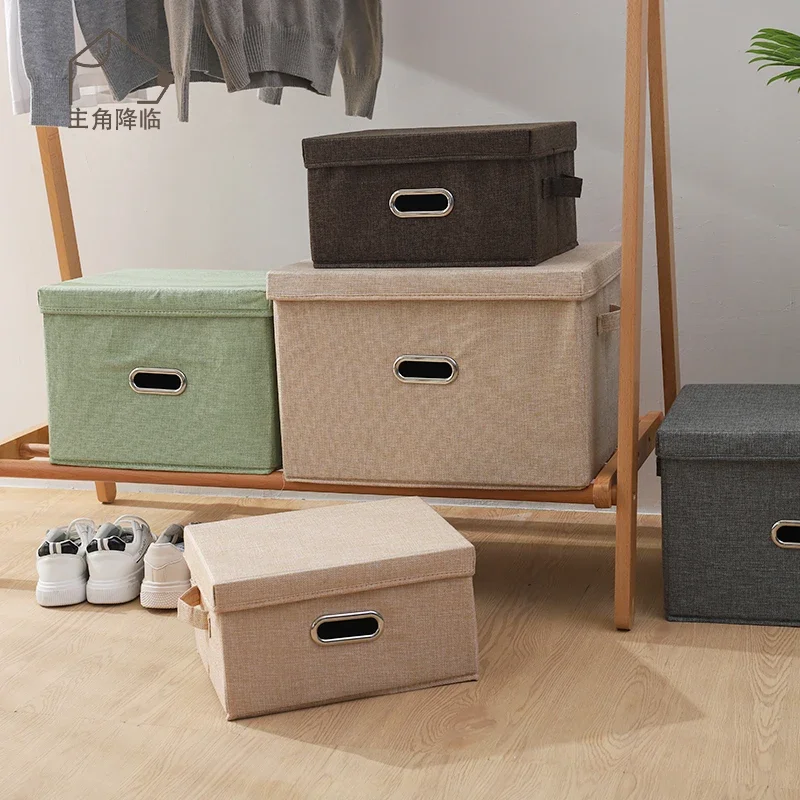 Large cotton linen Fabric folding storage box Kids Toy organizer Handles for Home Closet Bedroom Drawers Organizers Container WF 4