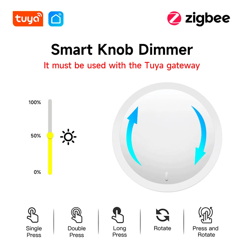 Tuya ZigBee Smart Knob Switch Wireless Scene Button Rotatable Dimmer Switch Home Appliances Automation Linkage Remoter 1