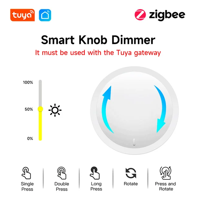 Tuya ZigBee Smart Knob Switch Wireless Scene Button Rotatable Dimmer Switch Home Appliances Automation Linkage Remoter 1