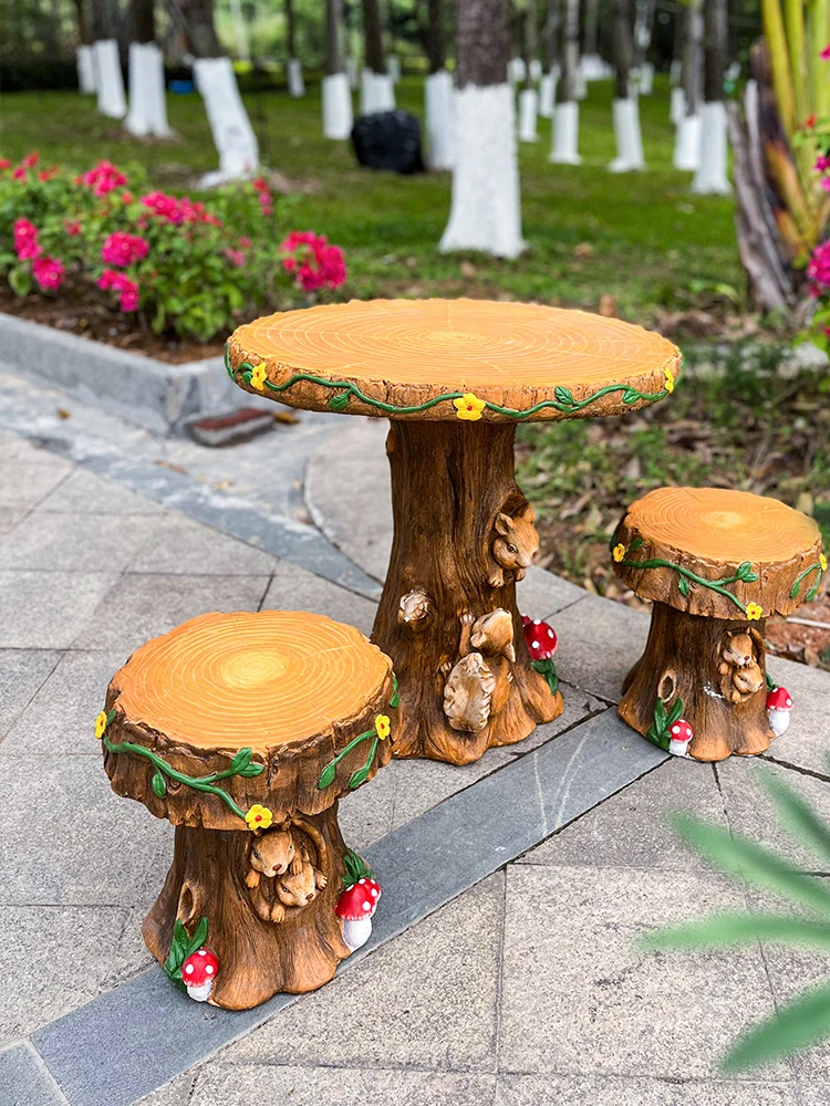 

Park outdoor decorations ornaments kindergarten balcony garden lovely stump tables and chairs courtyard leisure creative