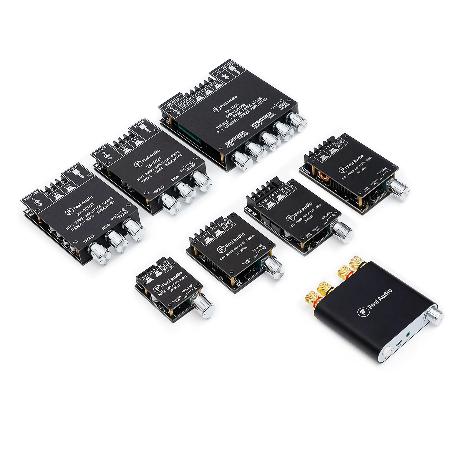 Плата усилителя Fosi Audio, 2,1 каналов, Bluetooth 5,0, мини-стерео аудио, беспроводной высокомощный цифровой модуль AUX Amp для динамиков