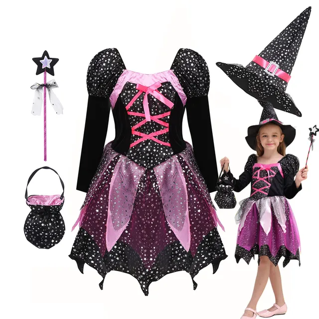 Halloween-Kostüm Hexe Set Pink Lila