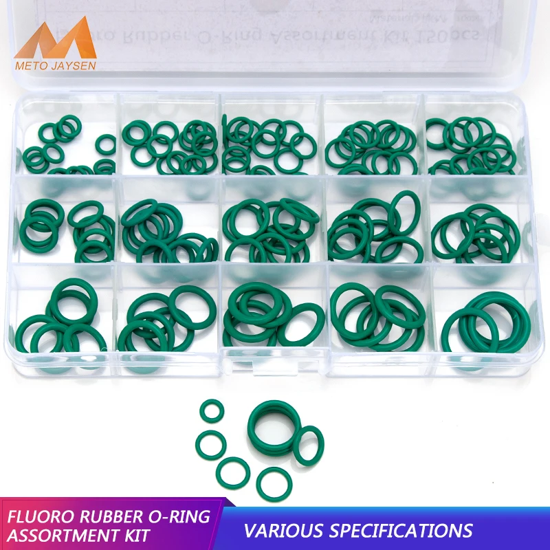 

Уплотнительные кольца FKM из фторуглеродного каучука, OD 6-30 мм, CS 1,5 мм, 1,9 мм, 2,4 мм, 3,1 мм, наборы зеленых сменных прокладок, 15 Размеров, 150 шт., FQ026