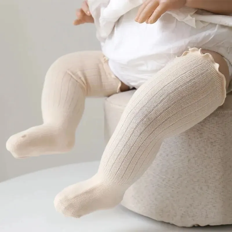 Girls Socks 3Pairs/Lot Baby Girls Lace Frilly Solid Cotton Long Knee High Kids Sock Infant Newborn Spring Children Ruffle Cute