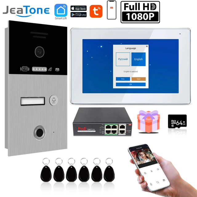Jeatone 7 Inch  Wifi Video Intercom doorbell tuya cameras for Apartment Monitor Camera Unitd with Fingerprint RFIC Card Unlock 1