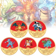 

Pokemon Medallion Commemorative Coin Charizard Raichu Golduck Evolution Edition Metal Craft Gold Gift Box Anime Peripherals