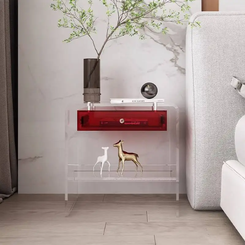 Elegant Transparent Nightstands Design Acrylic Luxury Nordic Bedside Table Drawer Narrow Unique Mesitas De Noche Furniture Home 2