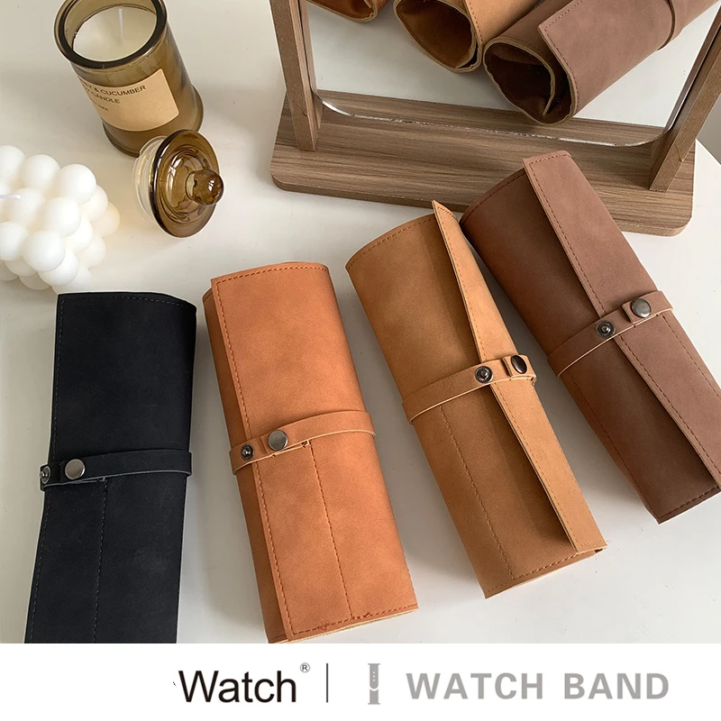 Luxury Vintage Watch Strap Roll Travel Case Frosted Leather Personalised Display Box 5 Slots Wrist Watches Jewelry Storage Pouch for watchband storage bag,watch storage pouch