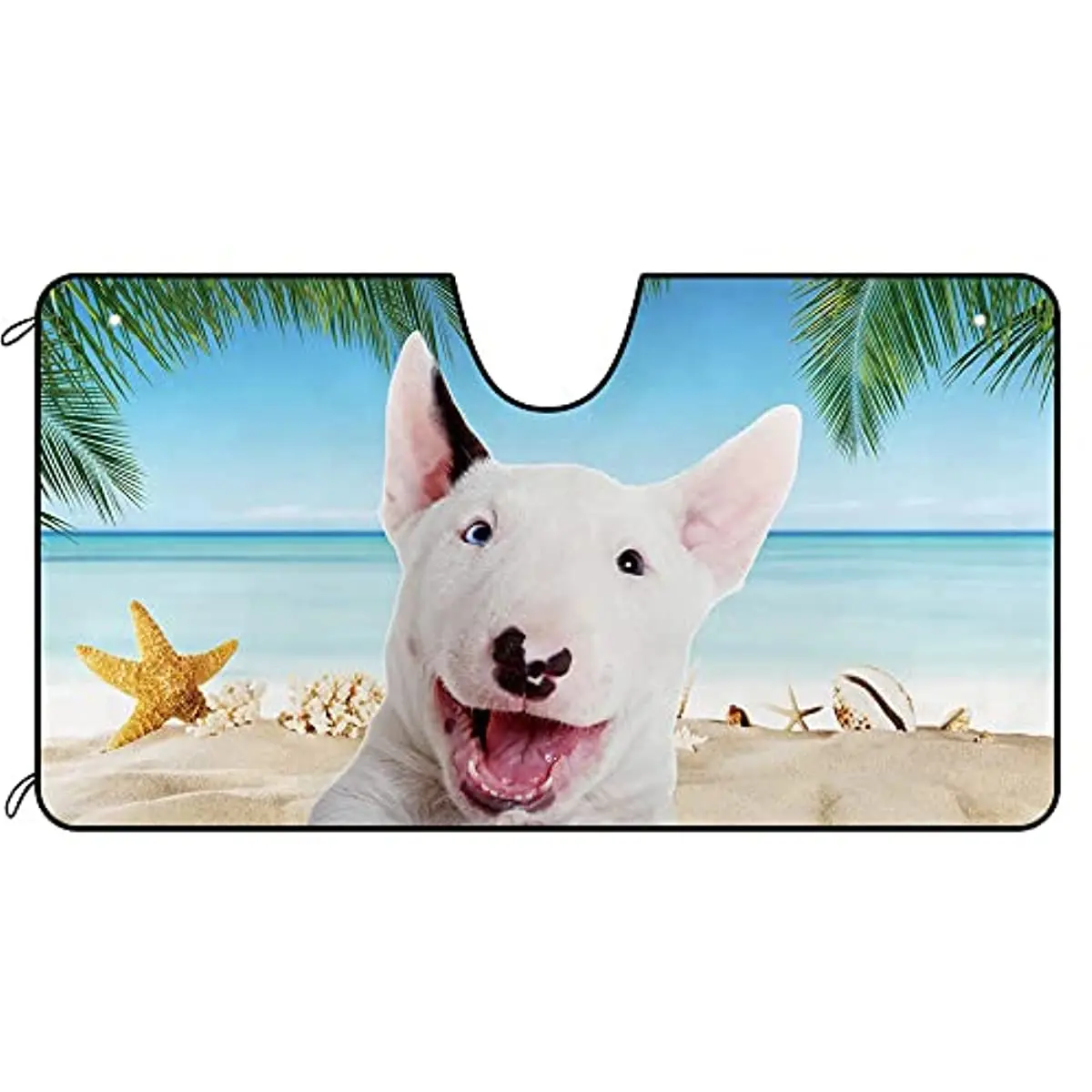 

CafeTime Dog Car Windshield Sunshade A Cute Bull Terrier Dog at The Beach Decor Vehicle Front Windshield Sun Shade Visor UV Ray