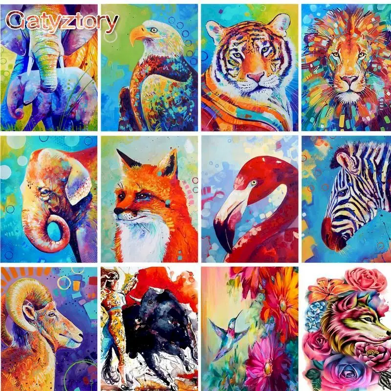 

GATYZTORY 60X75cm Oil Painting By Numbers Colorful Animals DIY Paint by numbers On Canvas Home Decor Frameless Digital Painting