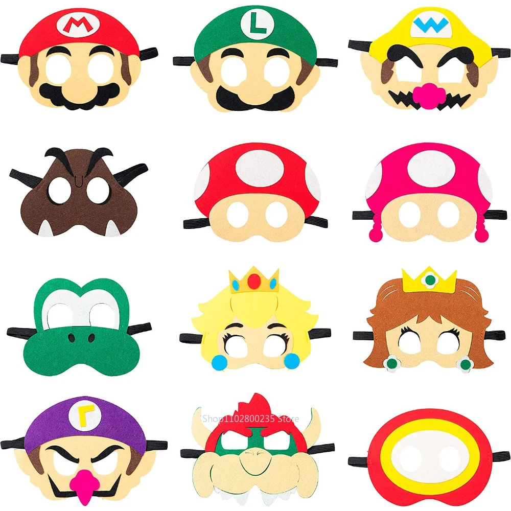

Super Mario Bros Felt Mask Luigi Yoshi Peach Bowser Cosplay Mask for Children Decoration Halloween Christmas Birthday Party Gift