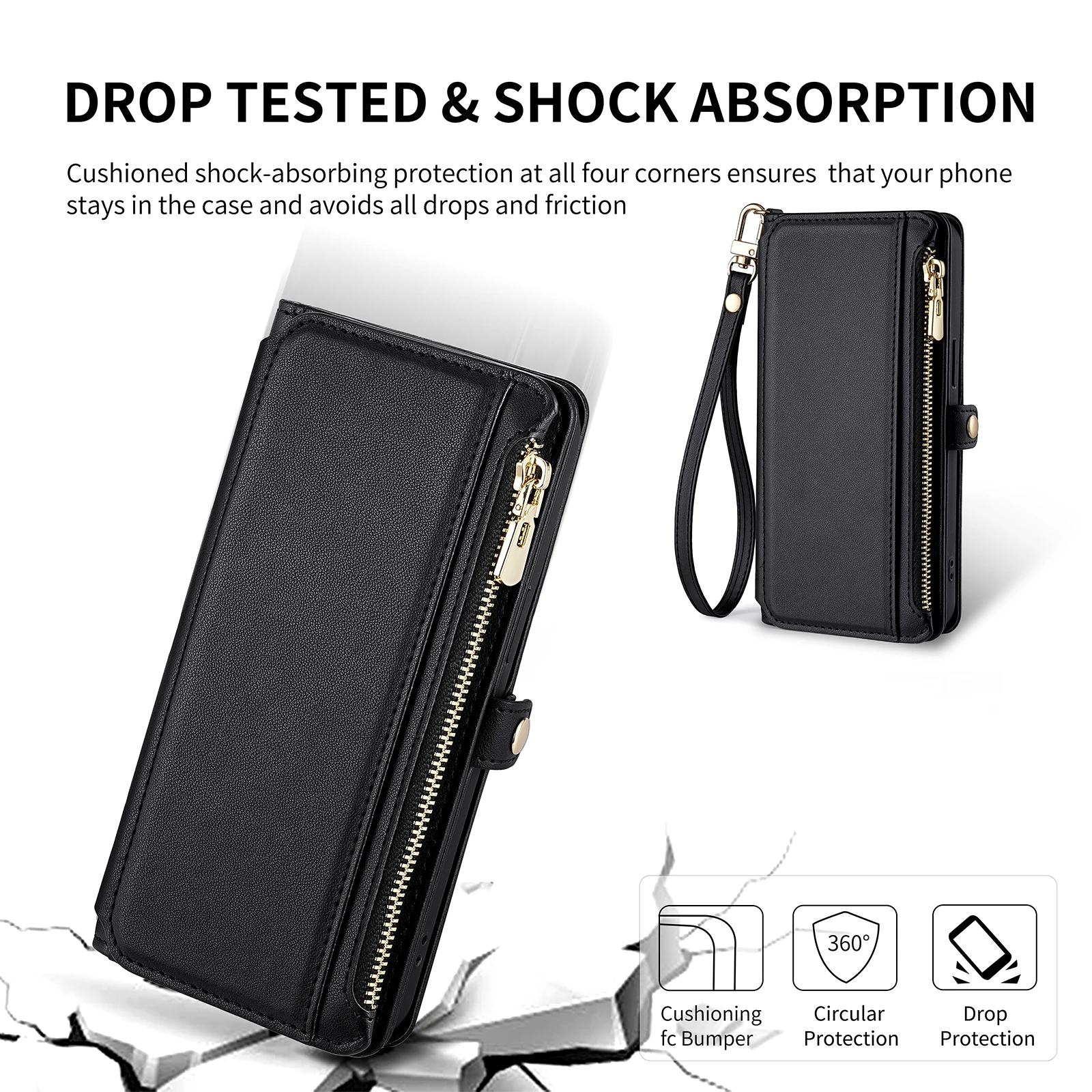 Clamshell Wallet with Card Slot PU Leather Crossbody Phone Case