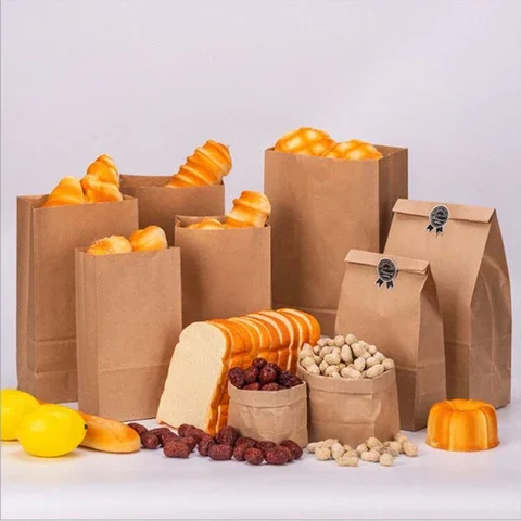 

10-20pcs Paper Bag Brown Kraft Paper Gift Packaging Biscuits Candy Food Packaging Nuts Snacks Baking Bread Paper Bag