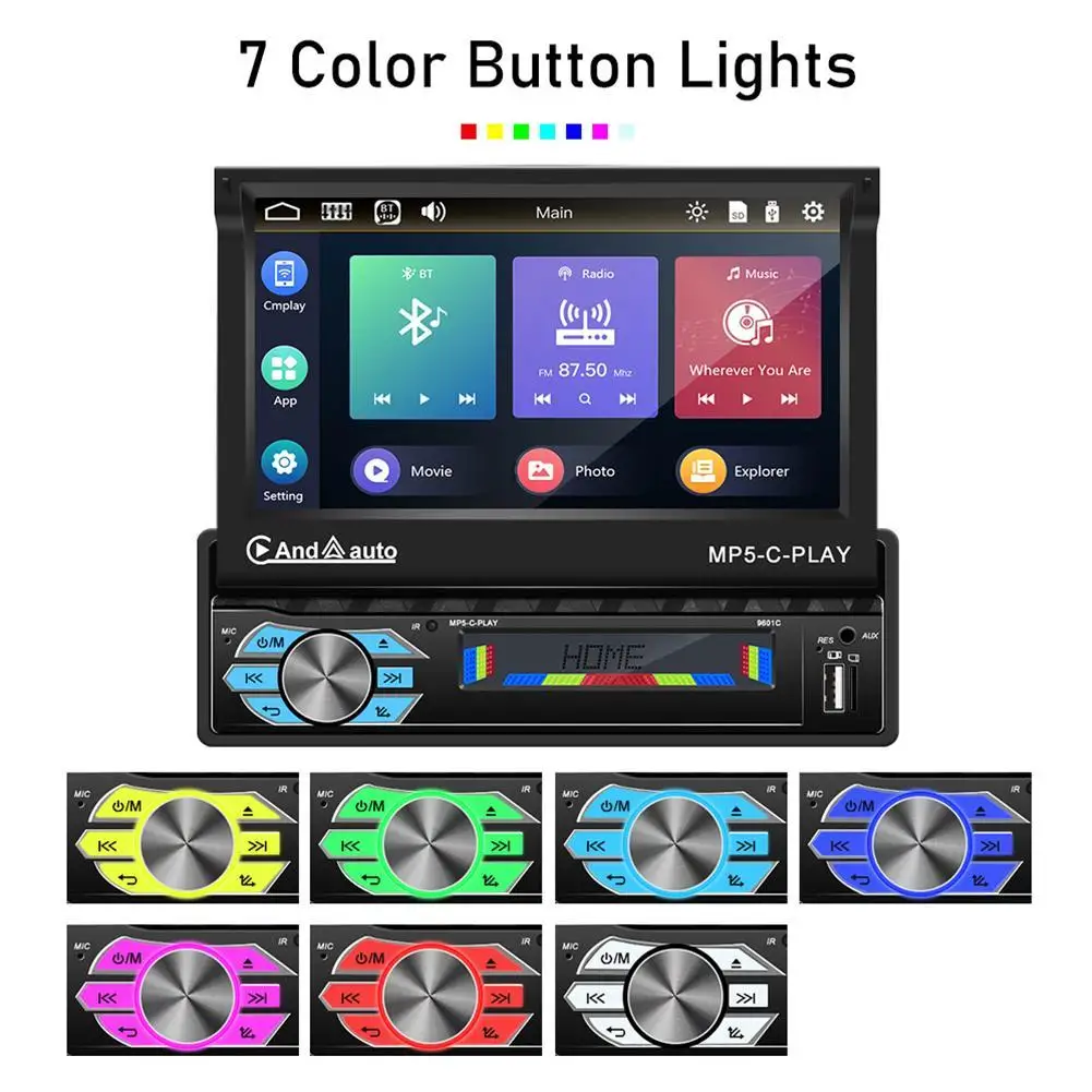 

7-inch 1din Car Radio Retractable Screen Mp5 Bluetooth-compatible Player Compatible For Carplay Android Auto
