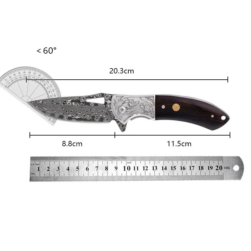 Damascus steel outdoor folding knife defense knife field knife high hardness sharp wilderness survival folding fruit knife 6