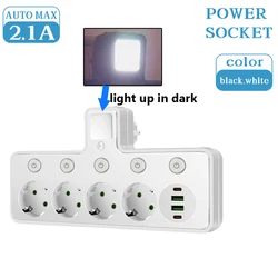Smart Power Strip with USB - C, Night Light, and Independent Switches (EU Plug) - EU Plug (4 Outlets White)