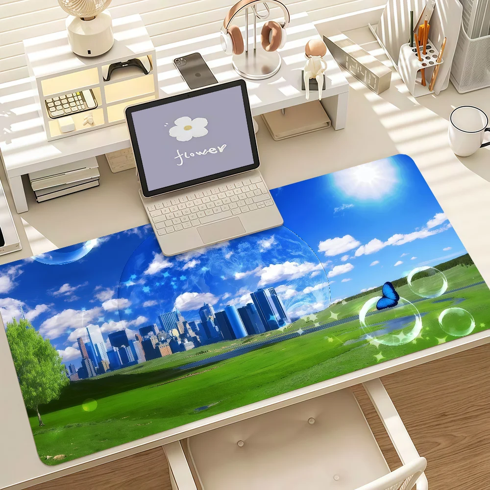 Blue Sea Dolphin Rainbow Print Gaming Mouse Pad - Large, Anti-Slip with Stitched Edges