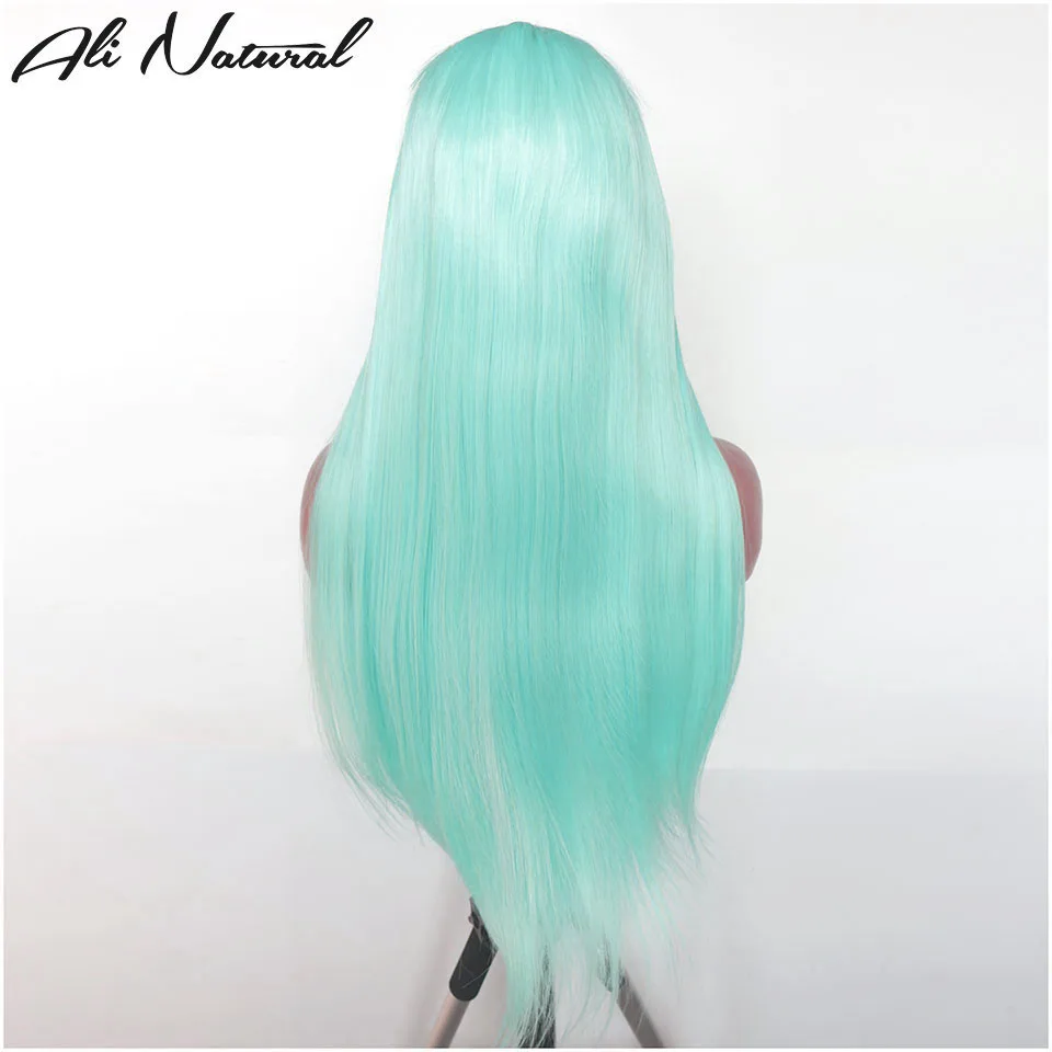 Light Green Color Synthetic Lace Wig 24inches Straight T Middle Part Lace Wig Heat Resistant Party Daily