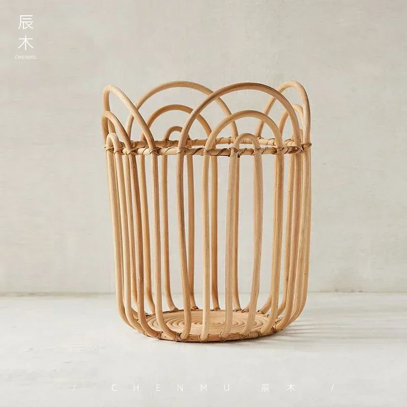 

Vine Weaving Handmade Rattan Petal Shaped Storage Basket Hotel Homestay Bathroom Storage Dirty Clothes Basket Natural Decor