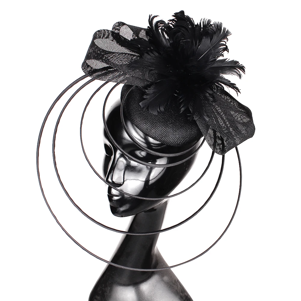 다크 피치 파티 모자, 매혹적인 머리띠, 빈티지 레이스 웨딩 헤드피스, 매력적인 꽃 페도라 칵테일 교회 모자, 헤어 클립