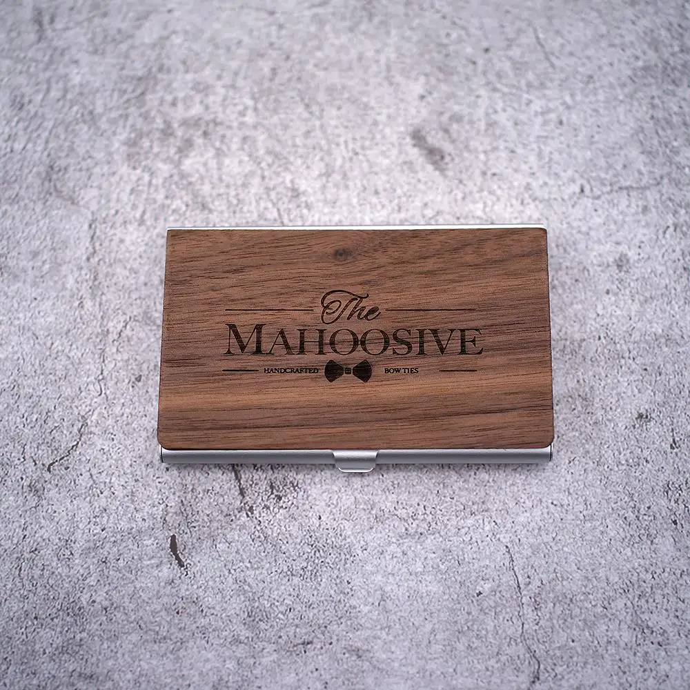 Wood Business card Holder Pocket Stainless Steel & Metal Business Card Holder Case ID Credit Wallet Silver