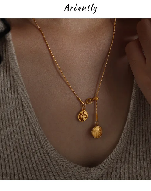 Collar de cadena de acero inoxidable para mujer, chapado en oro de