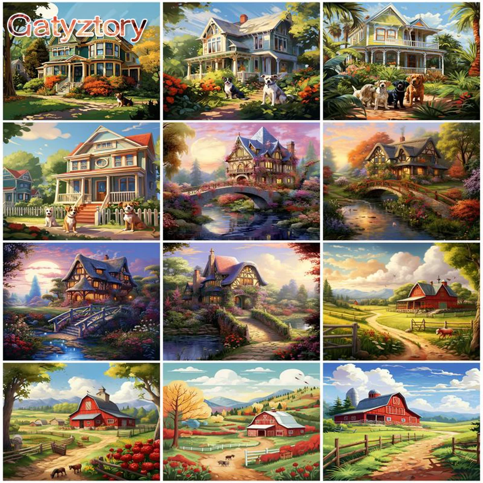 

GATYZTORY DIY Paints By Numbers House Landscape On Canvas Painting By Numbers For Home Decor Picture Of Coloring By Numbers Kit
