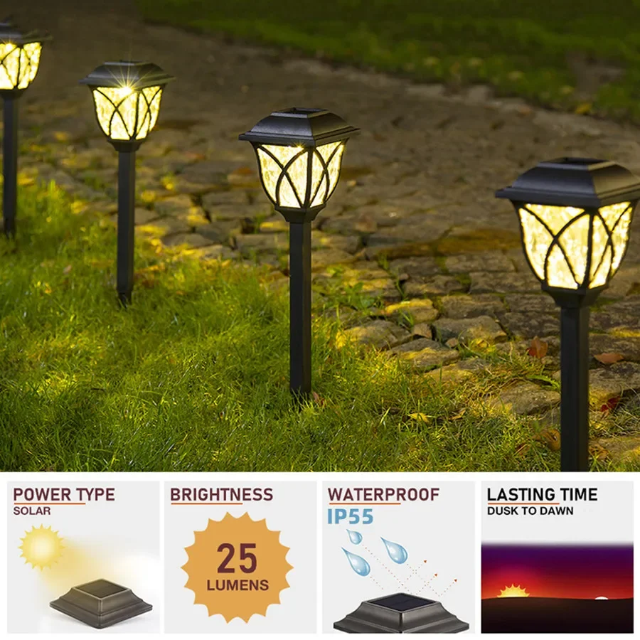Creative Retro 2pcs Outdoor Solar Lights Waterproof Square Ground Plug-in Landscape Lawn Lamp Garden Decoration For Pathway Yard