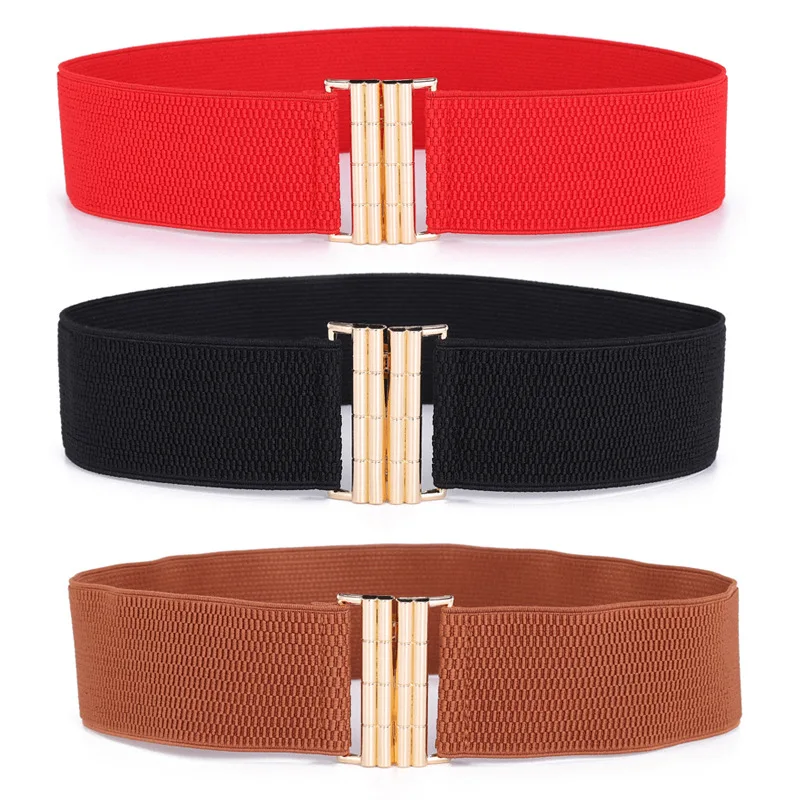 

Korean Version Versatile Women's Bamboo Knot Pattern Elastic Waistband Adorned Dress Belt Width 5cm White Red