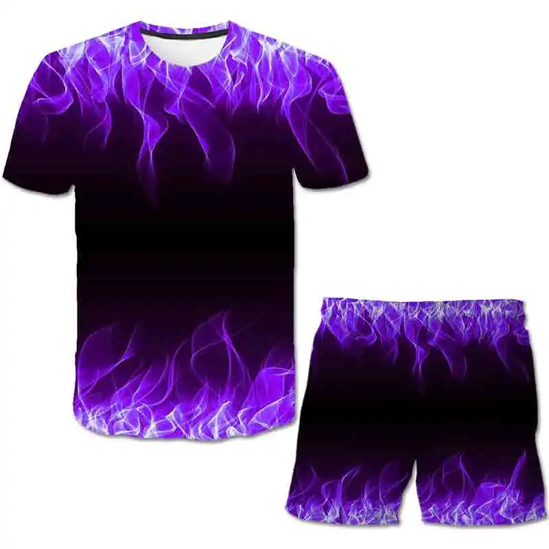 

Kids Flame Clothes Set Baby Boy Girl Flame T-Shirts Shorts 2PCS/Suit Cartoon Casual Short Sleeve Flame Outfits 4-14 Years