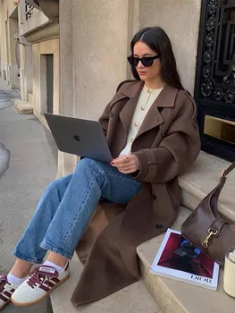 Cinture Doppio Petto Cappotto da Donna Elegante Tasca Laple Manica Lunga Cappotto Femminile 2025 Autunno Inverno Moda New Lady Outwears 1