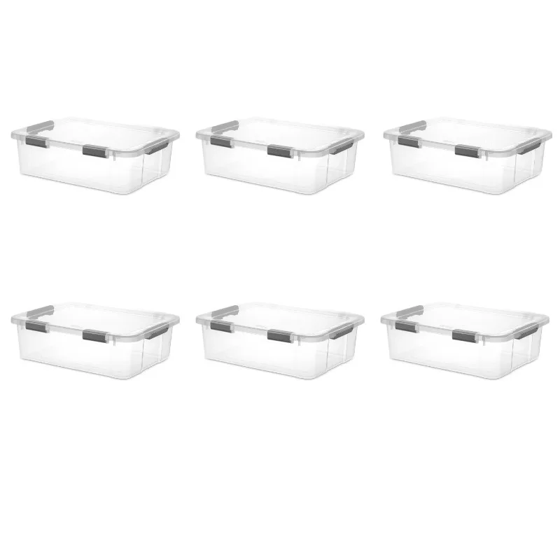 

Sterilite 40 Qt. HingeLID Storage Box Plastic, Flat Gray, Set of 6