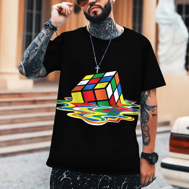 

2022 Men's Shirt Melting Rubik's Cube Fashion New Clothes 3D Printing Trendy T-shirt Round Neck Top Brand Clothing Oversized 5XL